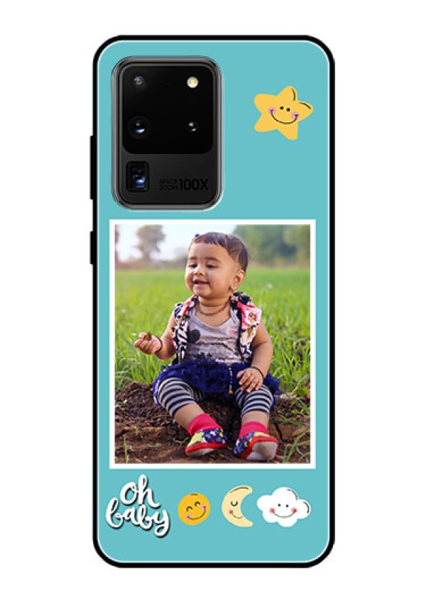 Galaxy S20 Ultra Personalized Glass Phone Case  - Smiley Kids Stars Design