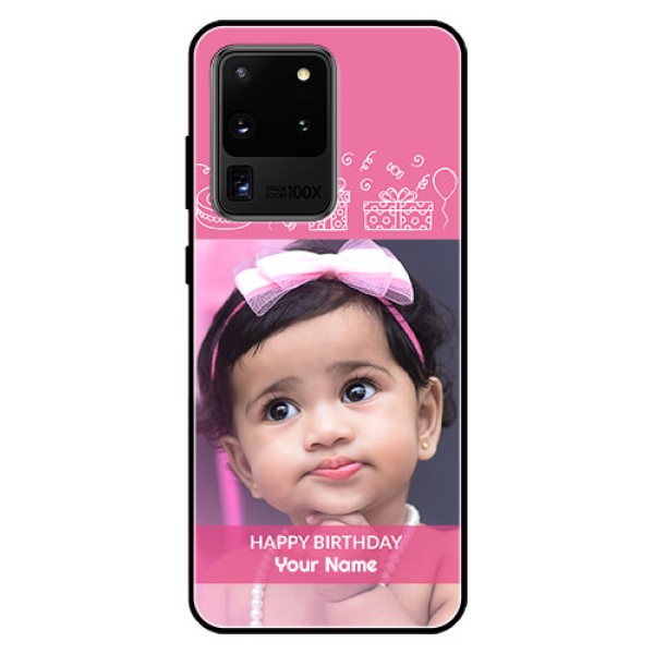 Galaxy S20 Ultra Photo Printing on Glass Case  - with Birthday Line Art Design
