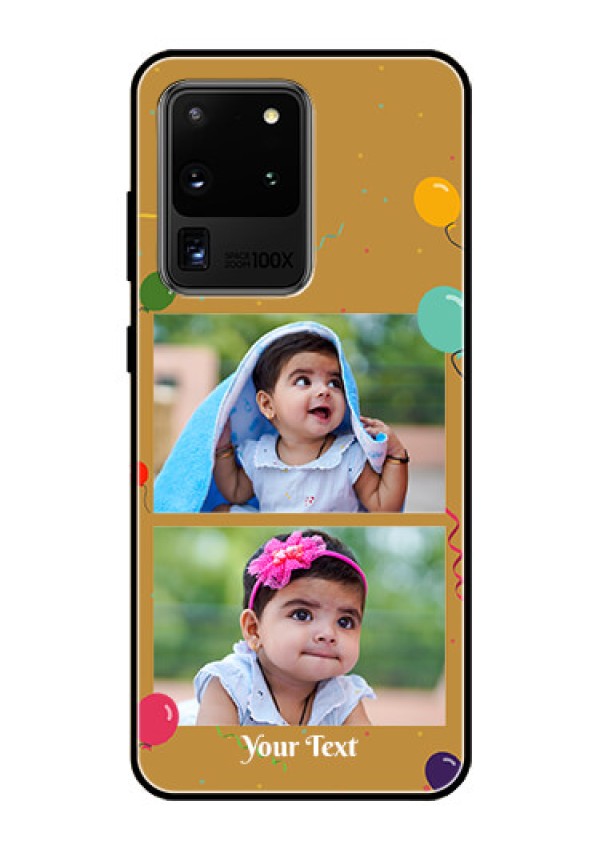 Galaxy S20 Ultra Personalized Glass Phone Case  - Image Holder with Birthday Celebrations Design