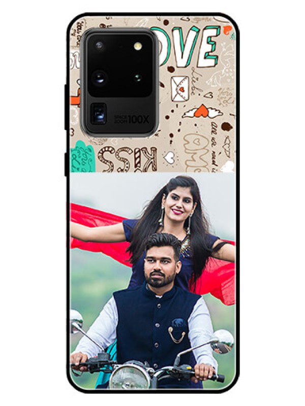 Custom Galaxy S20 Ultra Custom Glass Phone Case  - Love Doodle Pattern 