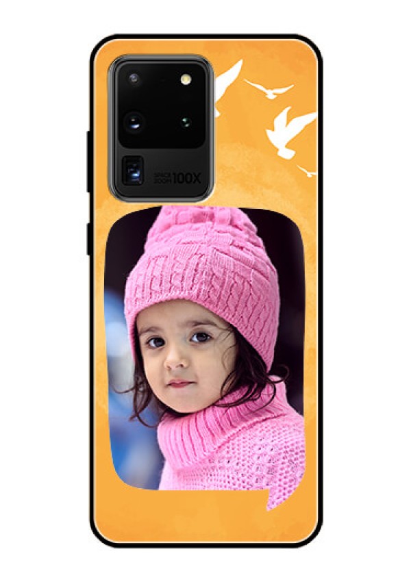 Galaxy S20 Ultra Personalized Glass Phone Case  - Water Color Design with Bird Icons