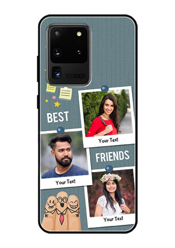 Galaxy S20 Ultra Personalized Glass Phone Case  - Sticky Frames and Friendship Design