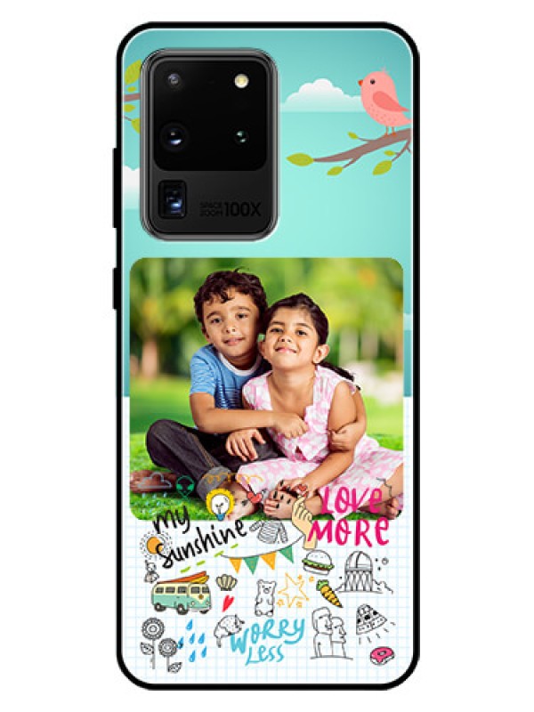Custom Galaxy S20 Ultra Photo Printing on Glass Case  - Doodle love Design