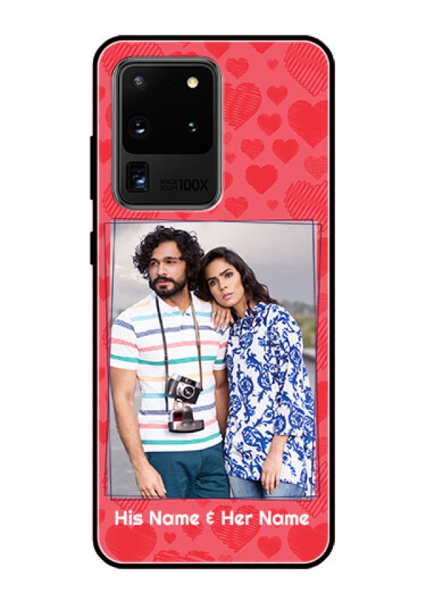 Galaxy S20 Ultra Photo Printing on Glass Case  - with Red Heart Symbols Design