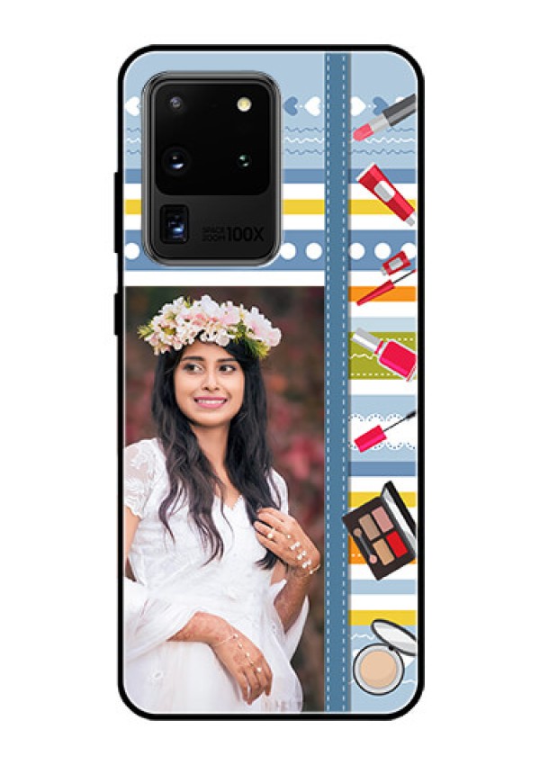 Galaxy S20 Ultra Personalized Glass Phone Case  - Makeup Icons Design