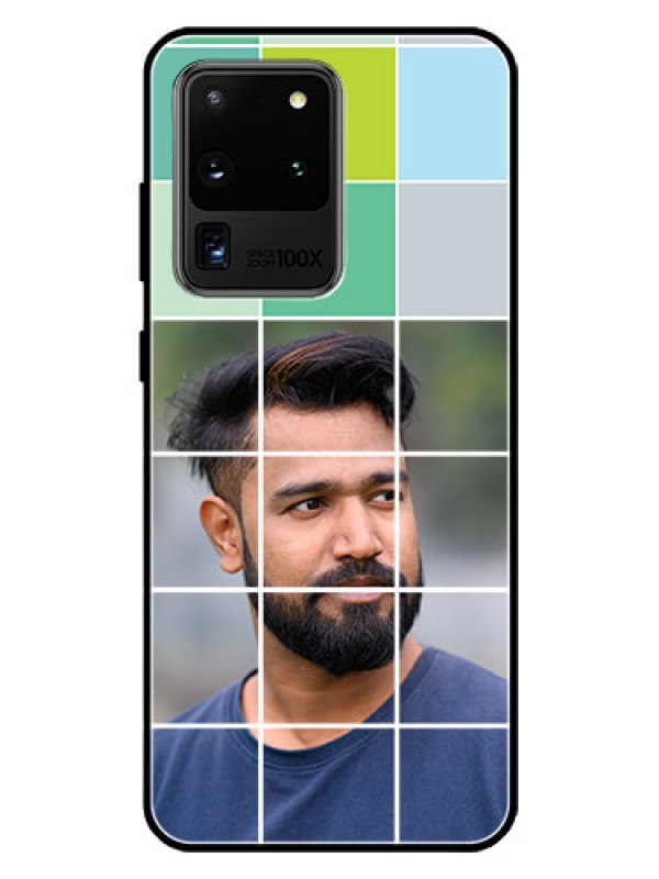 Custom Galaxy S20 Ultra Photo Printing on Glass Case  - with white box pattern 