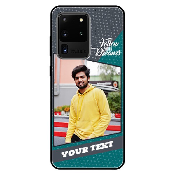 Galaxy S20 Ultra Personalized Glass Phone Case - Background Pattern Design with Quote Galaxy S20 Ultra Personalized Glass Phone Case - Background Pattern Design with Quote