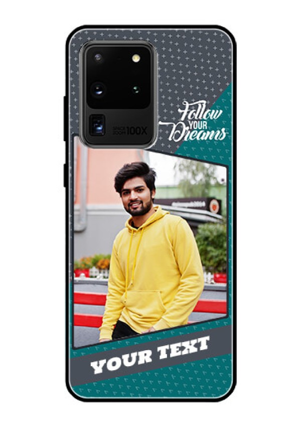 Galaxy S20 Ultra Personalized Glass Phone Case  - Background Pattern Design with Quote