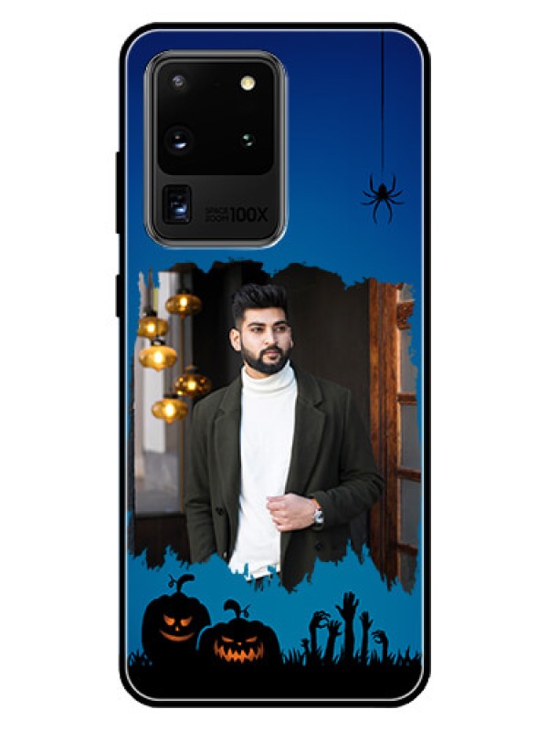 Custom Galaxy S20 Ultra Photo Printing on Glass Case  - with pro Halloween design 