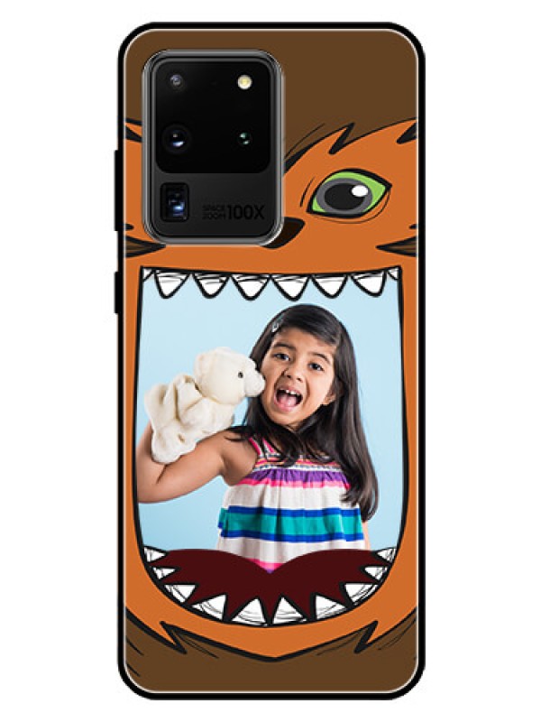 Custom Galaxy S20 Ultra Photo Printing on Glass Case  - Owl Monster Back Case Design