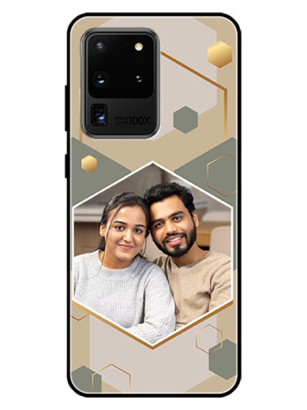 Custom Galaxy S20 Ultra Photo Printing on Glass Case - Stylish Hexagon Pattern Design