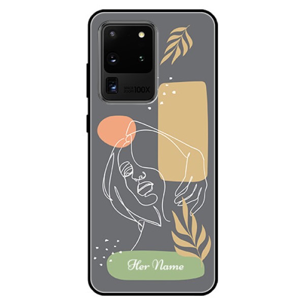 Galaxy S20 Ultra Custom Glass Phone Case - Gazing Woman line art Design Galaxy S20 Ultra Custom Glass Phone Case - Gazing Woman line art Design