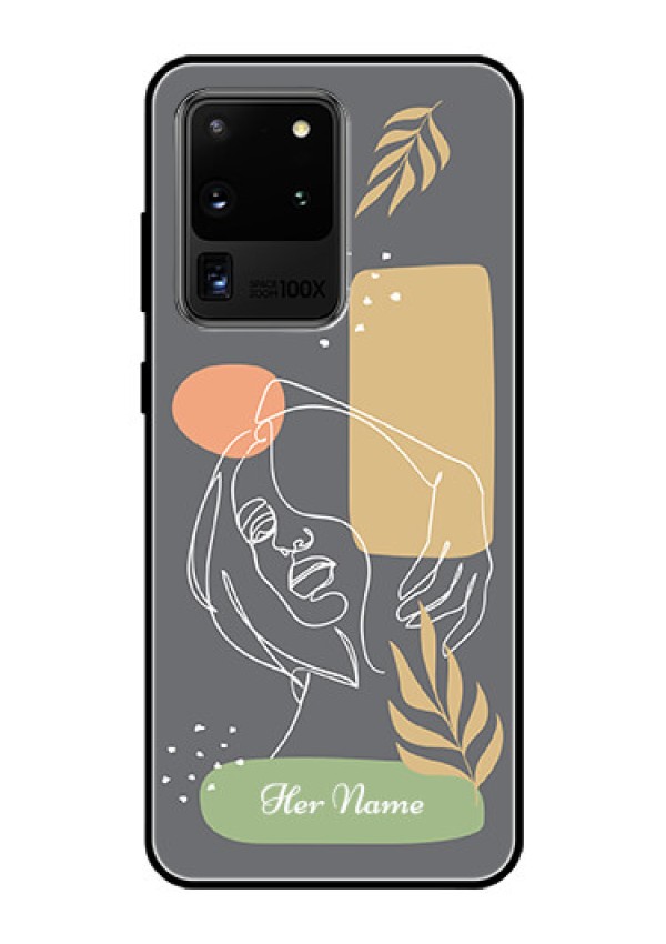 Galaxy S20 Ultra Custom Glass Phone Case - Gazing Woman line art Design