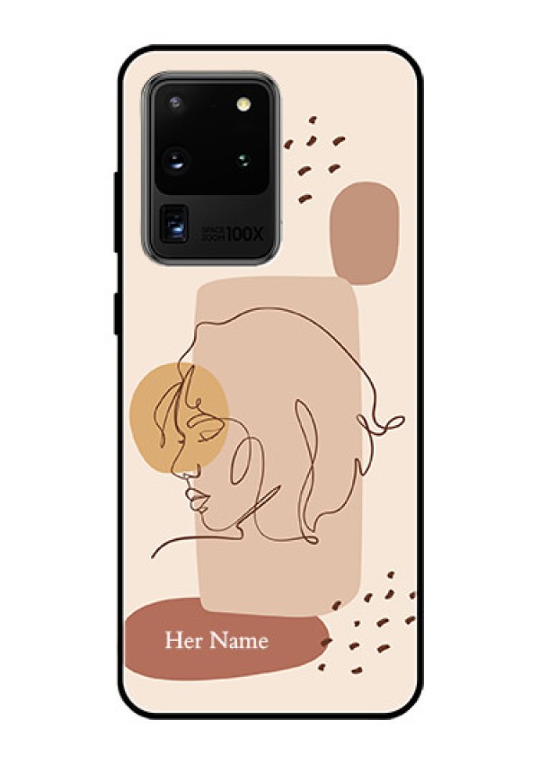 Galaxy S20 Ultra Photo Printing on Glass Case - Calm Woman line art Design