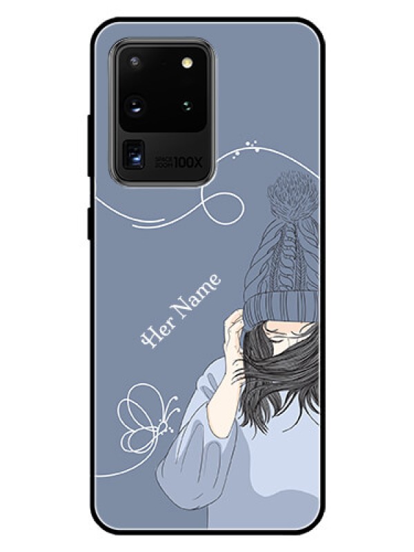 Custom Galaxy S20 Ultra Custom Glass Mobile Case - Girl in winter outfit Design