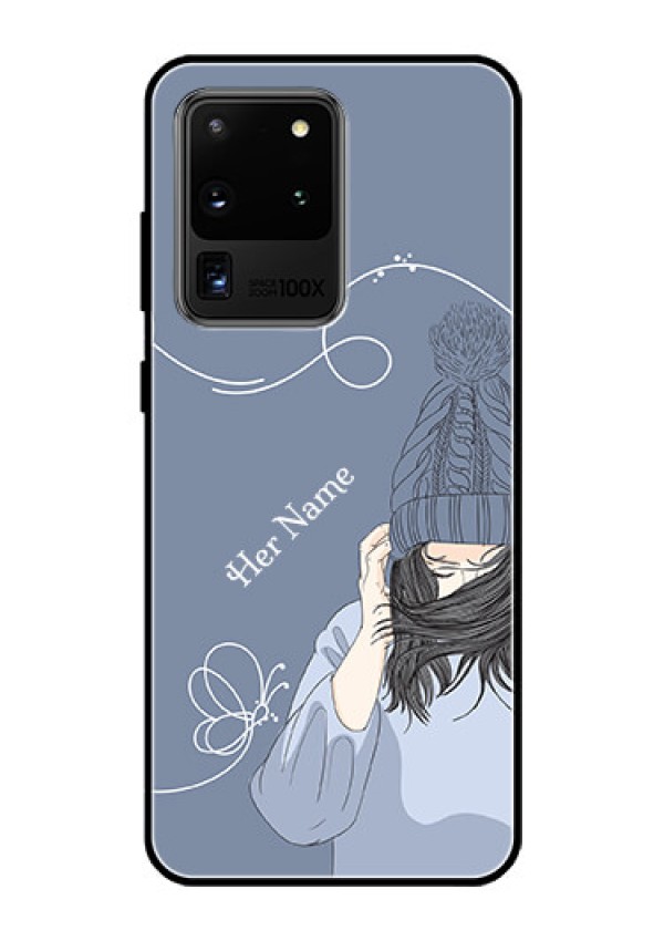 Galaxy S20 Ultra Custom Glass Mobile Case - Girl in winter outfit Design