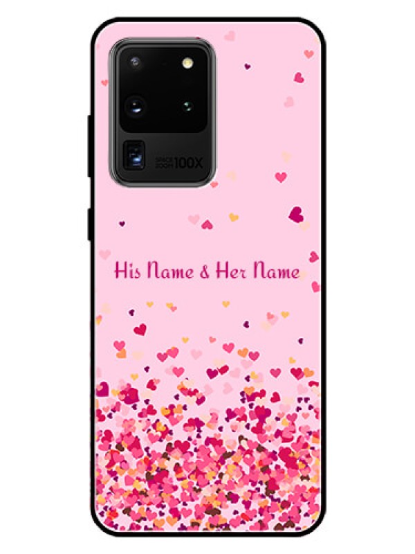 Custom Galaxy S20 Ultra Photo Printing on Glass Case - Floating Hearts Design