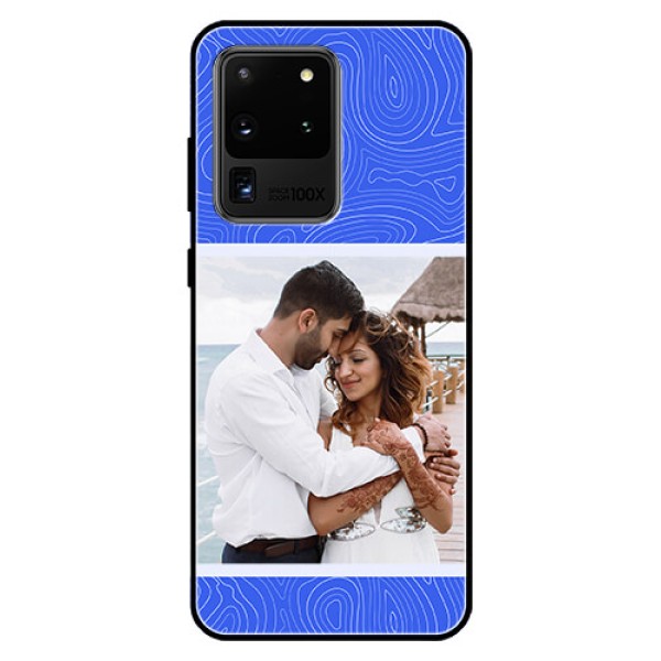 Galaxy S20 Ultra Custom Glass Mobile Case - Curved line art with blue and white Design Galaxy S20 Ultra Custom Glass Mobile Case - Curved line art with blue and white Design
