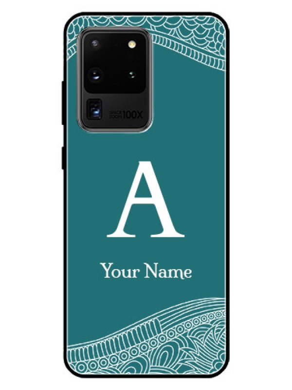 Custom Galaxy S20 Ultra Personalized Glass Phone Case - line art pattern with custom name Design