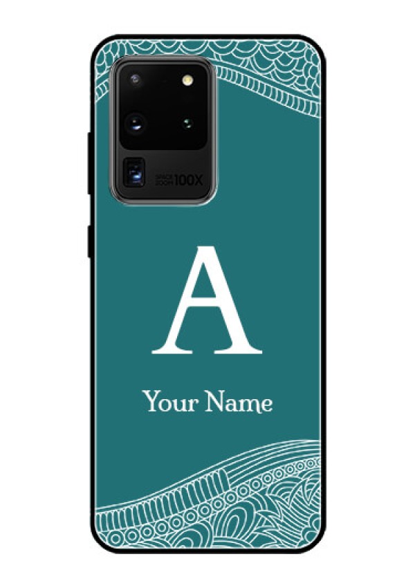 Galaxy S20 Ultra Personalized Glass Phone Case - line art pattern with custom name Design