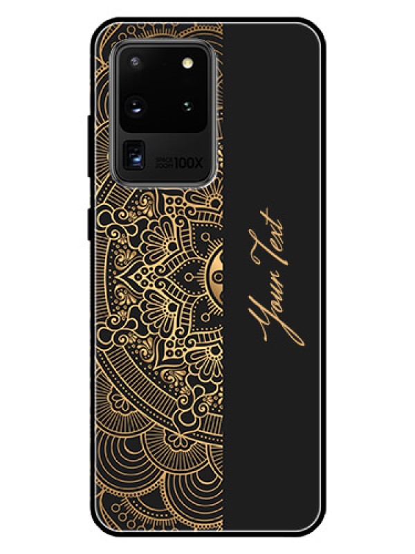 Custom Galaxy S20 Ultra Photo Printing on Glass Case - Mandala art with custom text Design