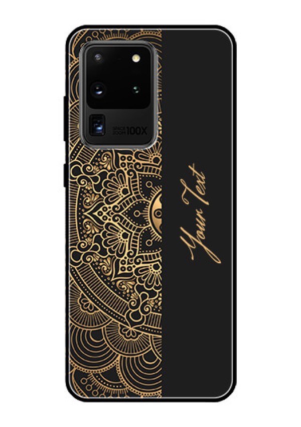 Galaxy S20 Ultra Photo Printing on Glass Case - Mandala art with custom text Design