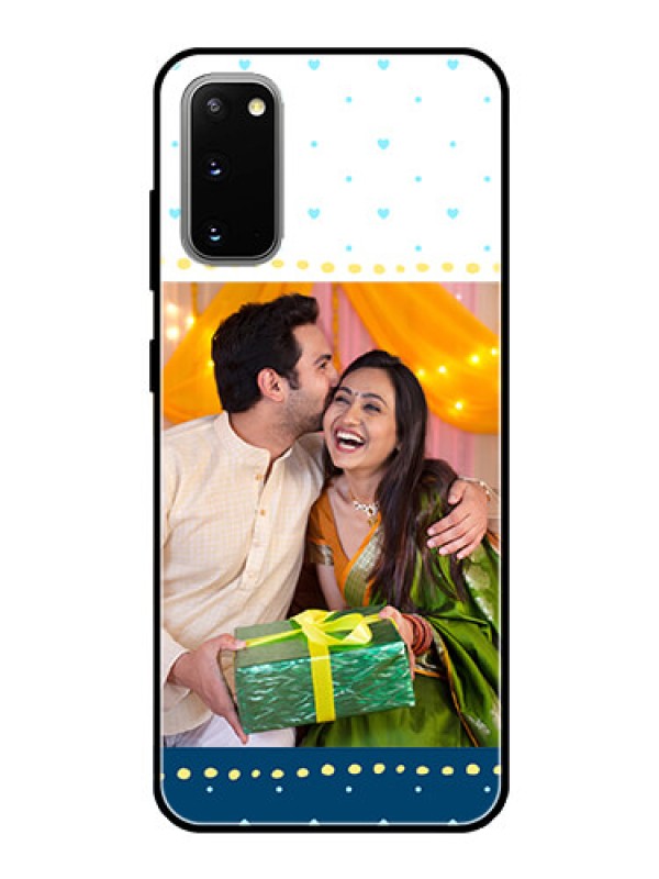 Custom Galaxy S20 Personalized Glass Phone Case  - White and Blue Abstract Design