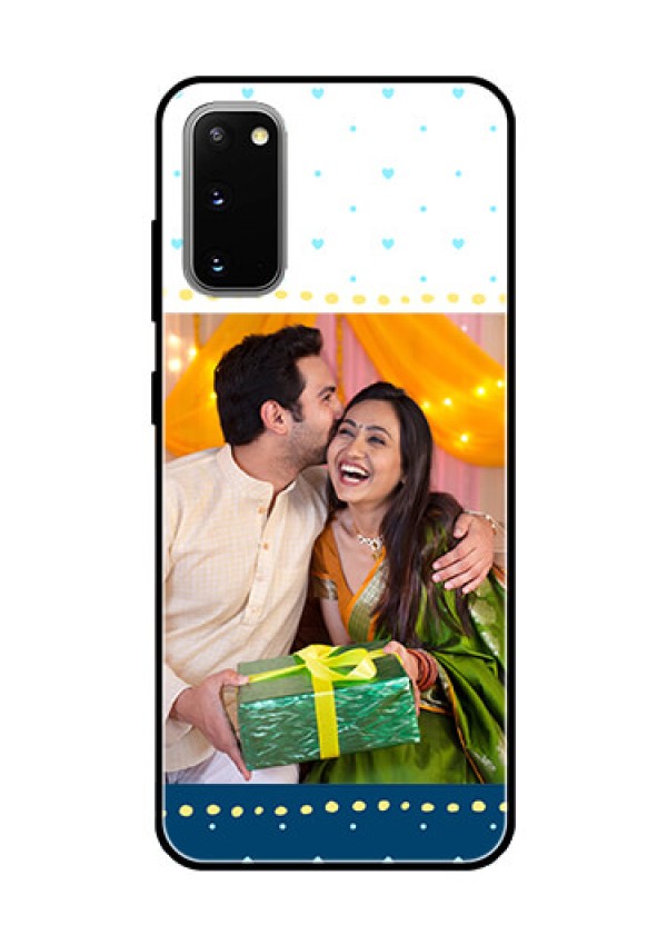 Galaxy S20 Personalized Glass Phone Case  - White and Blue Abstract Design