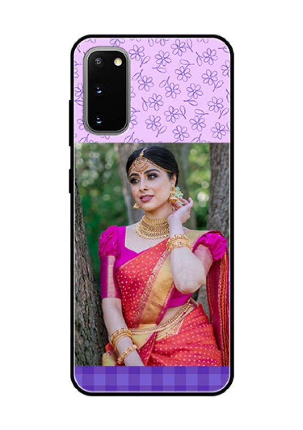 Galaxy S20 Custom Glass Phone Case  - Purple Floral Design