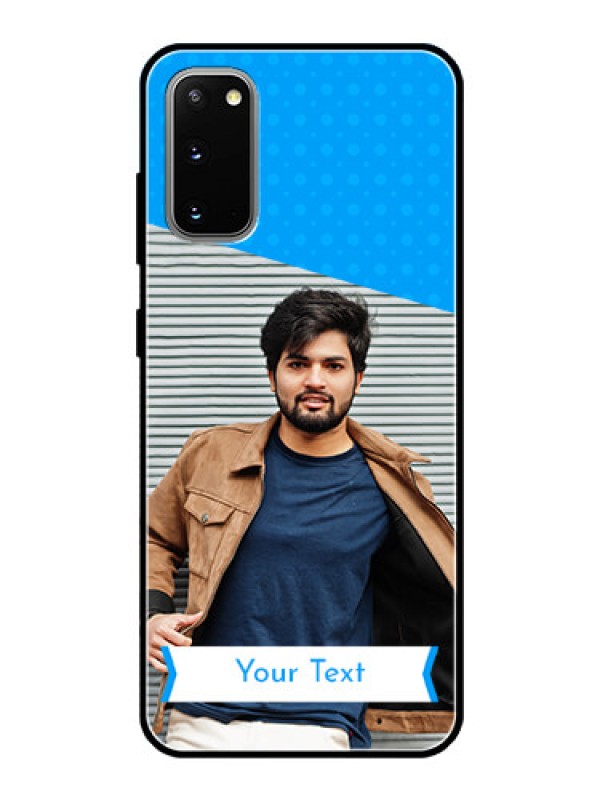 Custom Galaxy S20 Photo Printing on Glass Case  - Simple Blue Color Design