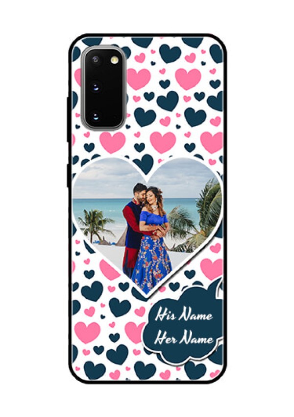 Galaxy S20 Custom Glass Phone Case  - Pink & Blue Heart Design