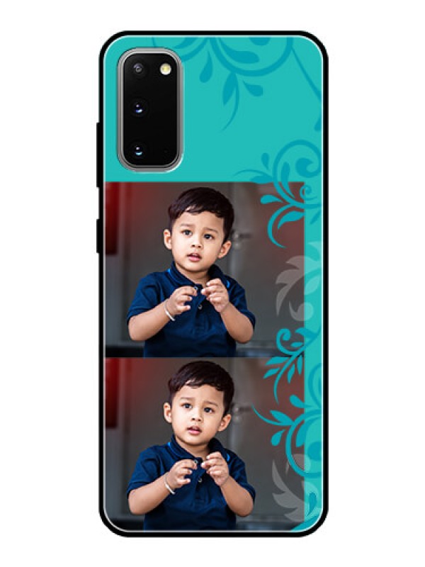 Custom Galaxy S20 Personalized Glass Phone Case  - with Photo and Green Floral Design 