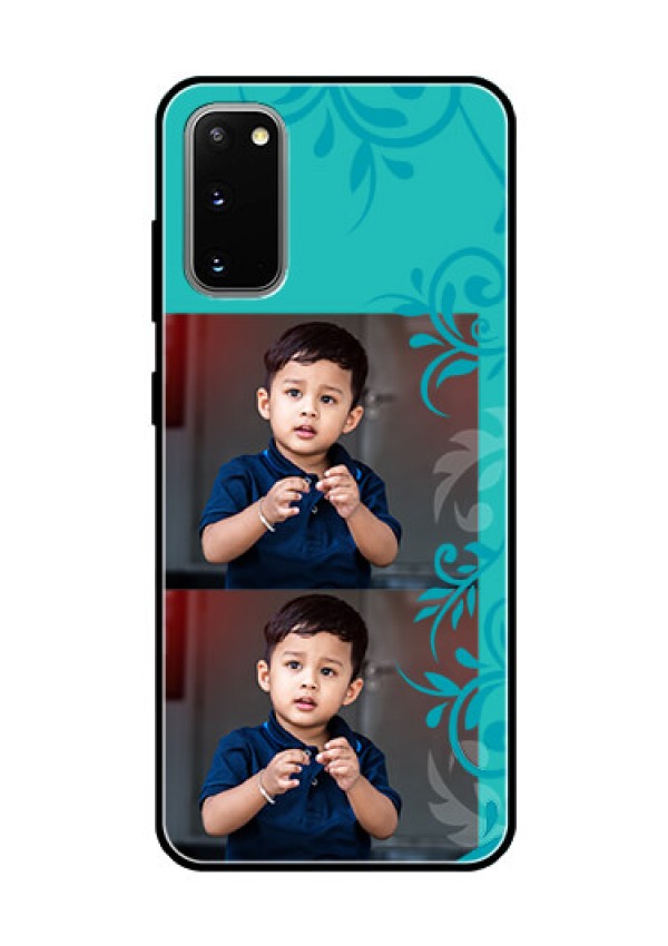 Galaxy S20 Personalized Glass Phone Case  - with Photo and Green Floral Design 