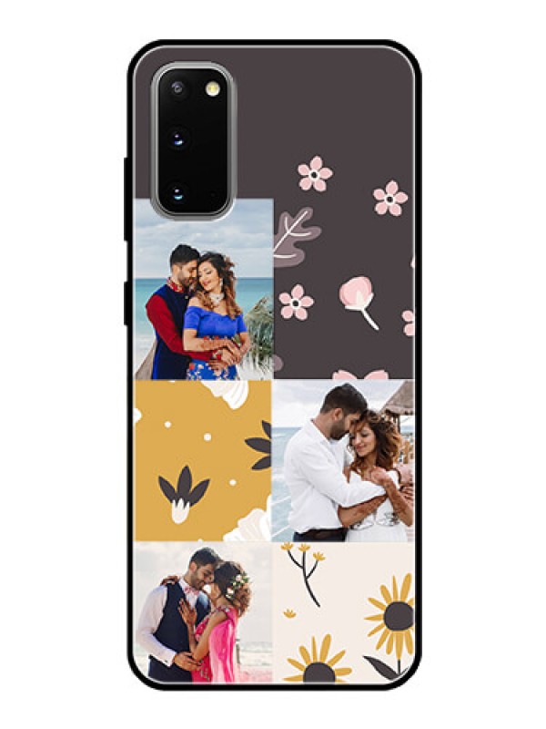 Custom Galaxy S20 Photo Printing on Glass Case  - 3 Images with Floral Design
