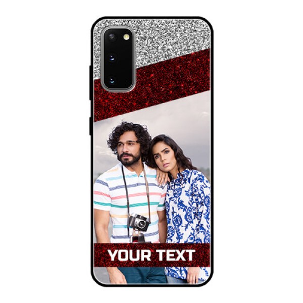 Galaxy S20 Personalized Glass Phone Case - Image Holder with Glitter Strip Design Galaxy S20 Personalized Glass Phone Case - Image Holder with Glitter Strip Design