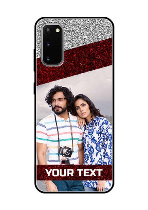 Galaxy S20 Personalized Glass Phone Case  - Image Holder with Glitter Strip Design