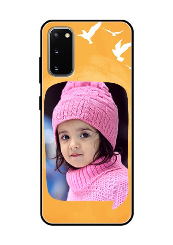 Galaxy S20 Personalized Glass Phone Case  - Water Color Design with Bird Icons