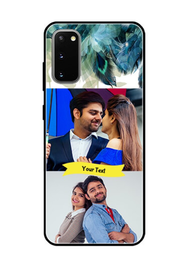 Galaxy S20 Personalized Glass Phone Case  - Image with Boho Peacock Feather Design
