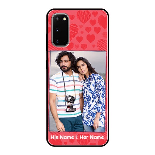 Galaxy S20 Photo Printing on Glass Case - with Red Heart Symbols Design Galaxy S20 Photo Printing on Glass Case - with Red Heart Symbols Design