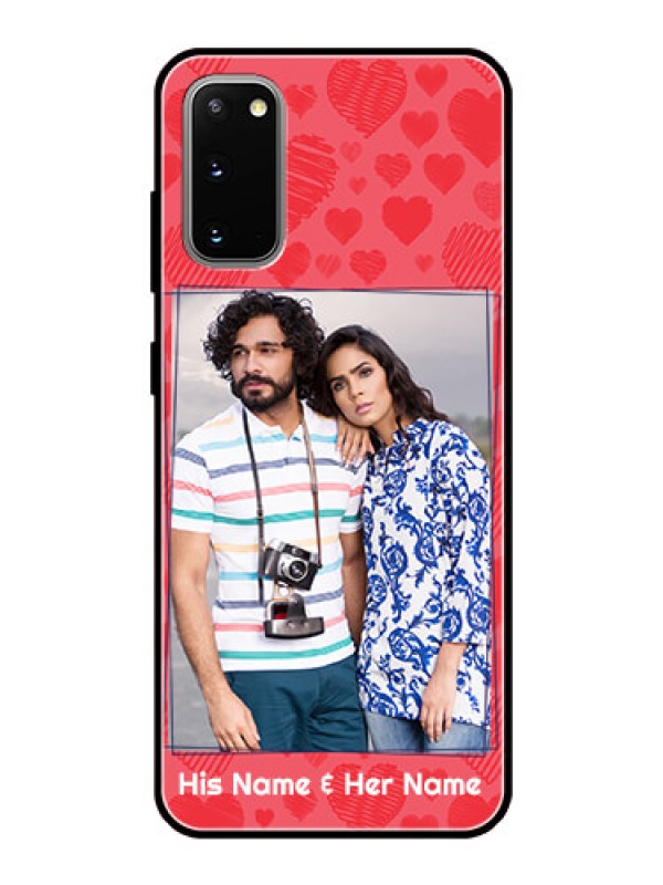 Custom Galaxy S20 Photo Printing on Glass Case  - with Red Heart Symbols Design