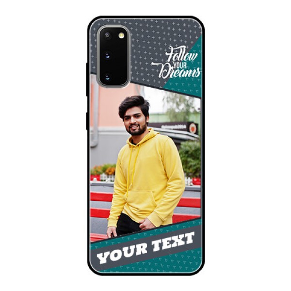 Galaxy S20 Personalized Glass Phone Case - Background Pattern Design with Quote Galaxy S20 Personalized Glass Phone Case - Background Pattern Design with Quote
