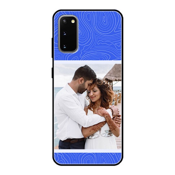 Galaxy S20 Custom Glass Mobile Case - Curved line art with blue and white Design Galaxy S20 Custom Glass Mobile Case - Curved line art with blue and white Design