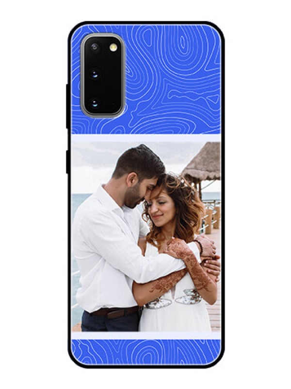 Custom Galaxy S20 Custom Glass Mobile Case - Curved line art with blue and white Design