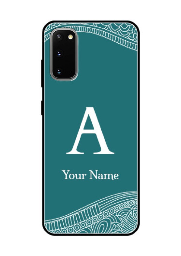 Galaxy S20 Personalized Glass Phone Case - line art pattern with custom name Design