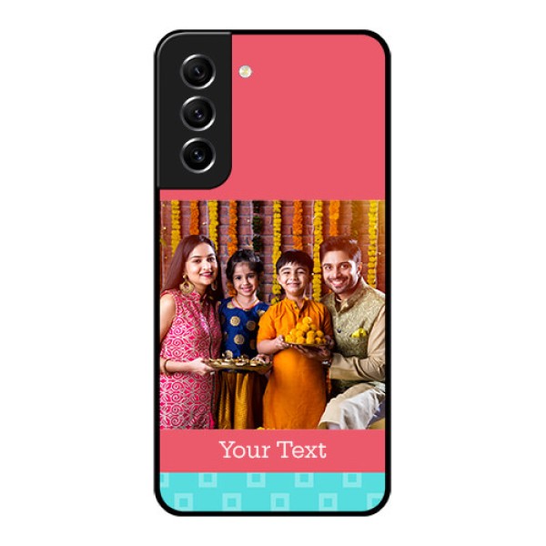 Galaxy S21 FE 5G Personalized Glass Phone Case - Peach & Blue Color Design Galaxy S21 FE 5G Personalized Glass Phone Case - Peach & Blue Color Design