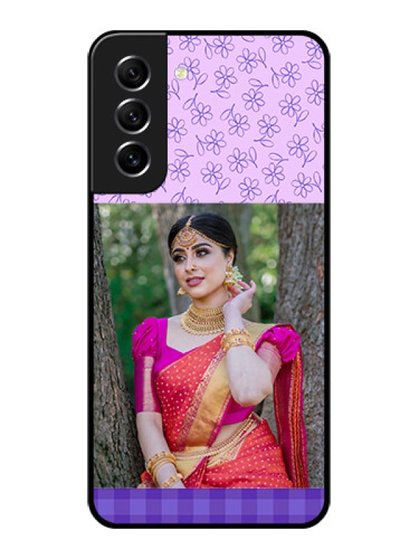 Custom Galaxy S21 FE 5G Custom Glass Phone Case - Purple Floral Design