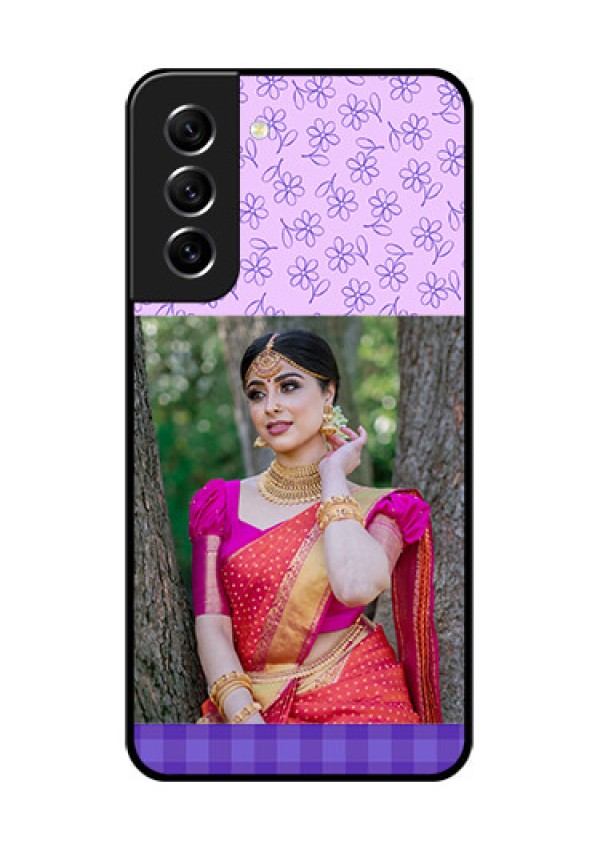 Galaxy S21 FE 5G Custom Glass Phone Case - Purple Floral Design