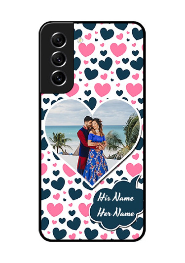Galaxy S21 FE 5G Custom Glass Phone Case - Pink & Blue Heart Design