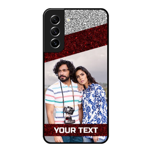 Galaxy S21 FE 5G Personalized Glass Phone Case - Image Holder with Glitter Strip Design Galaxy S21 FE 5G Personalized Glass Phone Case - Image Holder with Glitter Strip Design