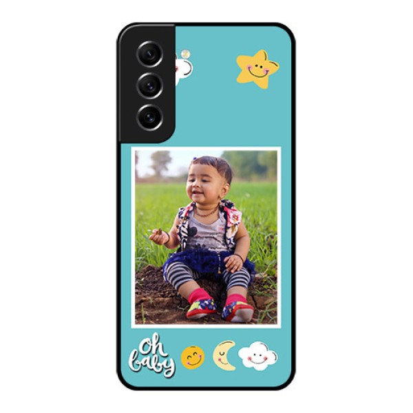 Galaxy S21 FE 5G Personalized Glass Phone Case - Smiley Kids Stars Design Galaxy S21 FE 5G Personalized Glass Phone Case - Smiley Kids Stars Design